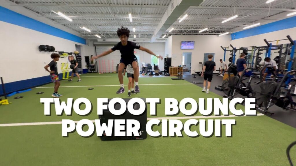 Youth fitness training with box jumps exercise.