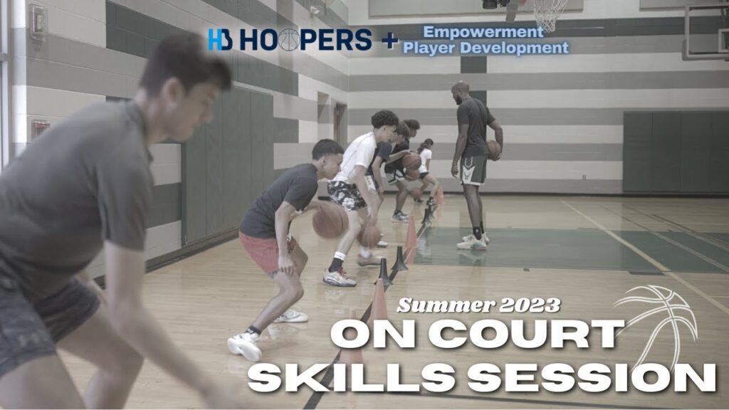 Basketball training session, summer 2023, indoor gym.